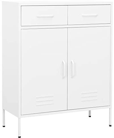 Aktenschrank Industriell Schubladenschrank Büroschrank Werkzeugschrank Metallschrank Stahlschrank Lagerschrank Materialschrank Schrank mit 2 Türen und 2 Schubladen, 80x35x101,5 cm Weiß