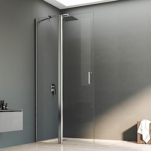 Walk in Duschwand Walkin Dusche 96x185cm Walk in Dusche Pendeltüren Duschabtrennung mit Festelement Schwingtür Duschtrennwand 6mm NANO Glas, Montage auf Duschewanne oder Fliese