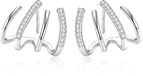 HEEYA Boucles d'oreilles à griffes plaquées 18K/Argent pour Femmes Filles - Tige en Argent Sterling 925 Boucles d'oreilles Enveloppantes à 4 Griffes - Oxyde de Zirconium Bleu/Vert/Rouge Boucles