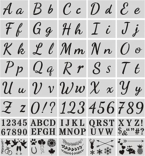 Buchstaben Schablone Alphabet Schablonen 40 Stück Groß und Klein Schriftschablone Set Wiederverwendbare Zahlen Schablonen für DIY Bullet Journal Notizbuch Fotoalbum Sammelalbum