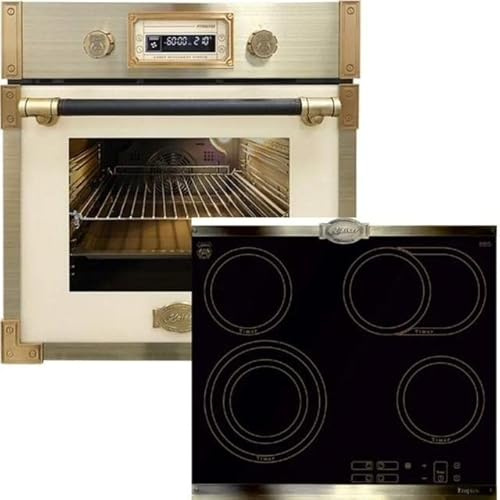 Kaiser Four pyrolyse « EH 6427 ElfAD+KCT 6385 Em», four à encastrer pyrolyse rétro 73 L en verre couleur ivoire 60 cm+ Plaque de cuisson vitrocéramique 60 cm, cuisinière encastrée
