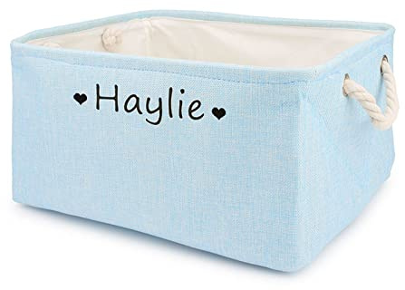 TONYFY Aufbewahrungsbox für Hundespielzeug, mit Personalisierbarem Namen des Haustieres, Behälter für die Organisation von Hundekleidung, Hunde Katzen zubehör und Haustierbedarf (Herz Hellblau)