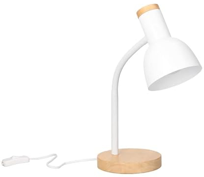 FORLIGHT Forlight Mila Lámpara de Escritorio de Estilo Nórdico. Flexo de Escritorio E27 de Acero Blanco y Madera Clara Natural