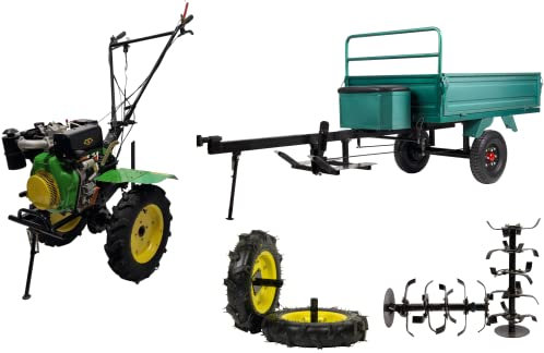Bauen 214PD+ Einachstraktor 10 PS Diesel, Zahnradantrieb, 1350 mm Arbeitsbreite, arbeitet bis zu Einer Tiefe von 30 cm, 3 Gänge: 2 Vorwärts & 1 Rückwärts, Selbstfahrend, Ideal zur Eigenversorgung