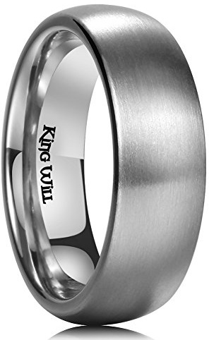 King Will BASIC - Anillo de titanio plateado de 5 mm, 6 mm, 7 mm, anillo de boda para hombres y mujeres, anillo de pareja, cepillado, cúpula mate, borde escalonado, ajuste cómodo, O 1/2(55.7mm), Metal