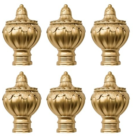 UFURMATE Vorhang-Endstücke, 6 Stück, goldfarben, Kunststoff, Gardinenstange, Endstücke, passend für Gardinenstangen mit einem Durchmesser von 28 mm, Spitzenstange