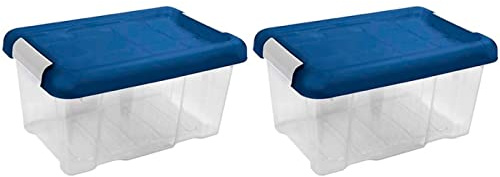 Acan Tradineur - Confezione da 2 Scatole di ordinamento in plastica - N. 10 - Trasparente con Coperchio Blu - Modello HG - Capacità 5 l - Dimensioni Circa: 19 x 30 x 14,5 cm