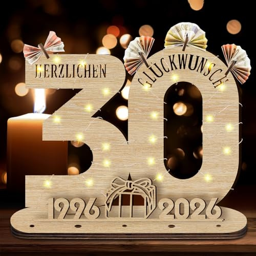 Idota 2026 30 Geburtstag Frau Geschenk Holz-Schild mit LED Gästebuch