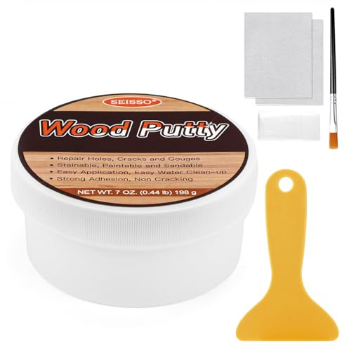 SEISSO Wood Putty, Gray Wood Filler Paintable, Wood Putty Outdoor Waterproof, Wood Repair Putty Stainable, Wood Furniture Repair kit - Restore Wooden Table, Cabinet, Floors, Door