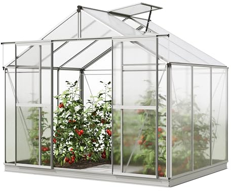 GFP Gewächshaus Orchidee 3 Alu-Rahmen 256 x 192 cm Polycarbonat Platten - mit Fundamentrahmen & automatischem Fensteröffner Transparent