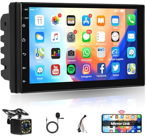 Android Autoradio 2 Din con GPS Navi WiFi Bluetooth Vivavoce Mirror Link ISO Cavo 7 Pollici Touchscreen Autoradio con Bluetooth FM Radio DAB/OBD/DVR/EQ/USB/MIC Comandi al Volante Telecamera Posteriore