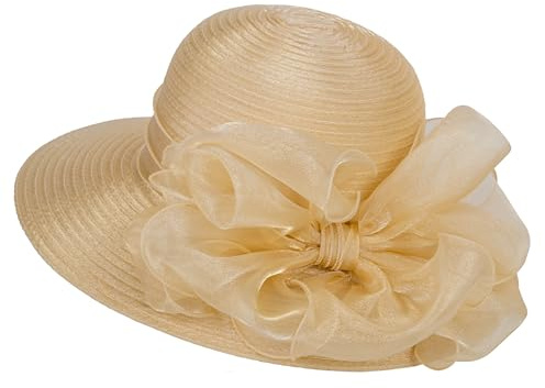 Eohak Damen Organza Kirchenhut - Derby Fascinator Hut, Teeparty, Hochzeit, formelle Anlässe, Schwarz, Einheitsgröße, Champagner, Medium