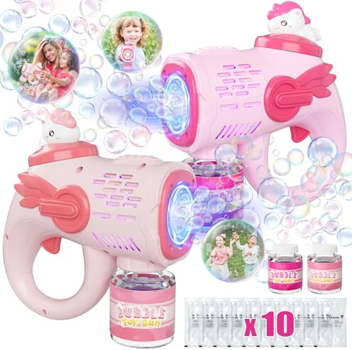 Pistola a Bolle per Bambini, Macchina Automatica per Bolle di Sapone 15000+ Bolle/Min, Unicorno Macchina per Bolle con Soluzione per Bolle, Feste Estive all'aperto Regalo Nozze, Giocattoli 1 2 3Anni