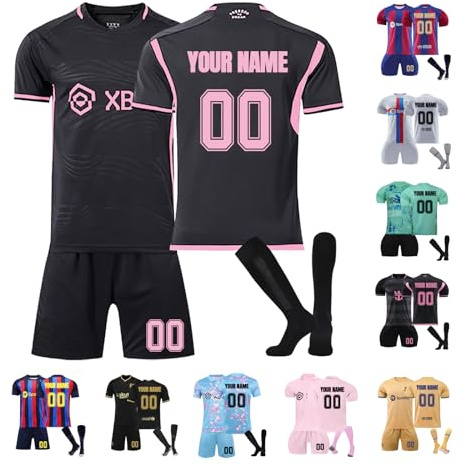 Football Kits for Kids and Adult, Personalised Football Shirt with Name Number, Shirts Shorts and Socks Set, Gifts for Boys Men