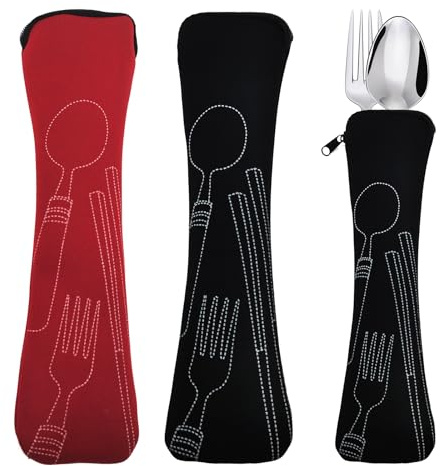 Bestecktasche für Unterwegs Leer 2 Stück Lange Besteckkoffer Tragbare Besteckbox to go Ohne Besteck für Schule Picknick Besteck Aaufbewahrung – Rot, Schwarz (23,5 x 6 cm)