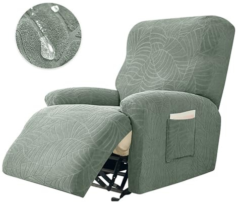 Surwin Sesselschoner für Relaxsessel mit Armlehnen, Stretchhusse für Relaxsessel Anti-Rutsch Fernsehsessel Bezug mit Taschen Sesselbezug Stretch Elastisch-Jacquard (1 Sitzer,13#Salbei Grün)