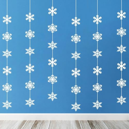 QYDMIN 6 Stück Schneeflocken Deko Weihnachten, Schneeflocke Girlande, Weihnachtsdeko Hängend, Schneeflocken Weihnachten Deko Anhänger, wiederverwendbar für Weihnachtsdeko