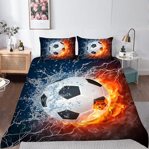Tabeskly Kids Boys Black White Football Soft Zipper Bed Bedding Duvet Cover Set Single 135×200cm