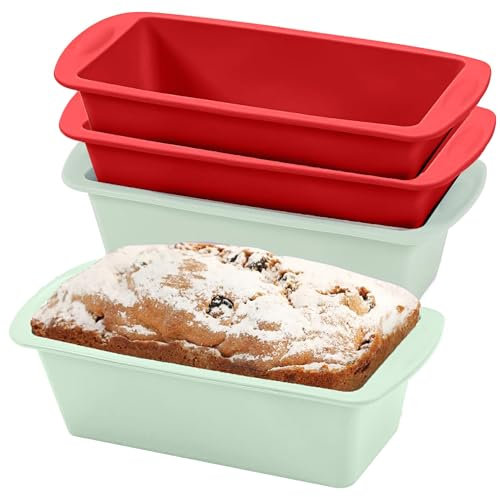 4 mini teglie per pagnotta in silicone da 0,5 kg, 16 x 8,2 cm, resistenti alle temperature, antiaderenti, piccole teglie per pane, stampi per cuocere pagnotte, torte (2 pezzi rossi + 2 pezzi verdi)