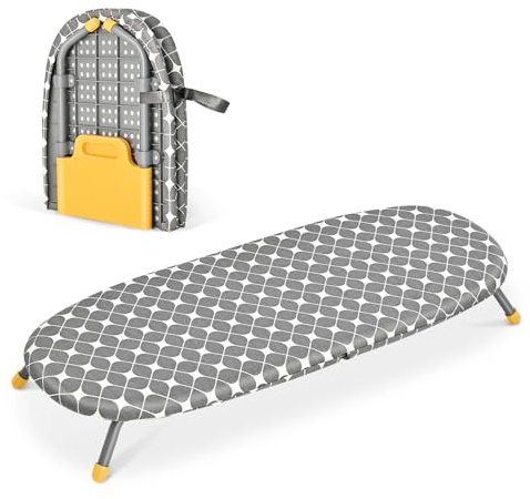 APEXCHASER Foldable Ironing Board, Tabletop Small Iron Board with Heat Resistant Covers, Portable Folding Mini Iron Table with Non-Slip Feet for Home, Laundry Rooms, Dorms, Travel Use, Yellow