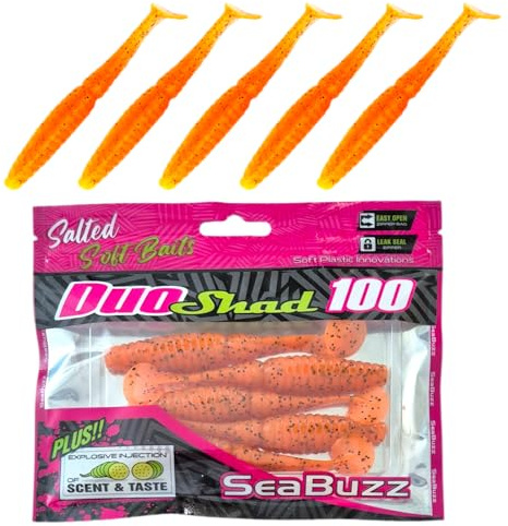 SEABUZZ Gummifische Angelköder Set Duo Shad 5Stk x 100mm - Hecht Forelle | Barsch Gummiköder - Zander Wels Kunstköder - Raubfisch Angelnset - Süß- & Salzwasser Angelausrüstung