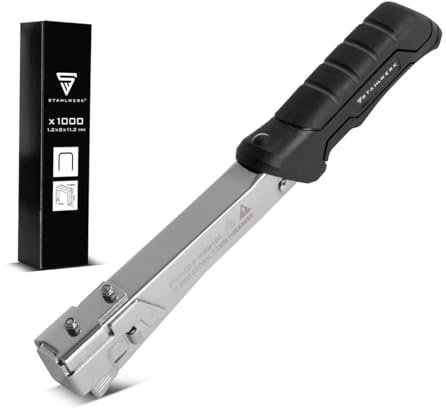 STAHLWERK Hammertacker mit 1000 Tackerklammern Profi-Tacker | Schlagtacker | Handtacker | Schlaghefter | Hammernagler | Klammertacker | Klammergerät für Klammern 6-10 mm Typ G
