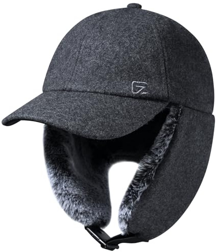 GADIEMKENSD Cappello da baseball in lana invernale con paraorecchie cappello da trapper riflettente per uomini donne cappello da caccia antivento visiera invernale per all'aperto sci neve Grigio scuro