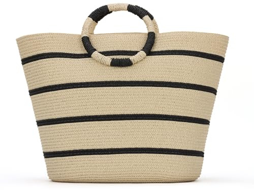 Freiesoldaten Groß Stroh Tote Bag für Frauen Sommer Strandtasche Rattan Geflochtene Handtasche Gehäkelte Tote