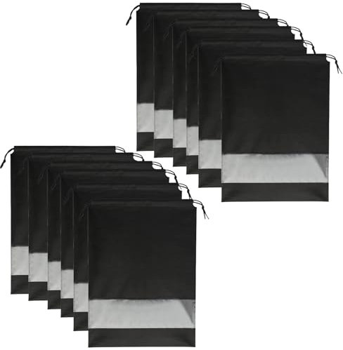 Annlpoy 12 stück stiefeltasche schuhbeutel Reise schuhsack, Schuhsack mit Kordelzug, Transparentes Sichtfenster, Vielseitige Aufbewahrungstaschen, Organiser für Zuhause und Unterwegs, Schwarz
