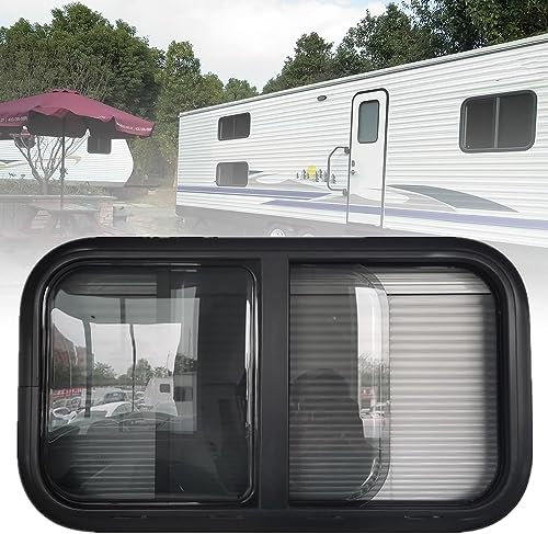 QIANMEI RV Exit Window ，RV Camper Windows Vent, Aluminum Alloy Rounded Acrylic Insulating Glass With Integrated Roller Blind And Fly Screen, RV Window Replacement(900x500mm)
