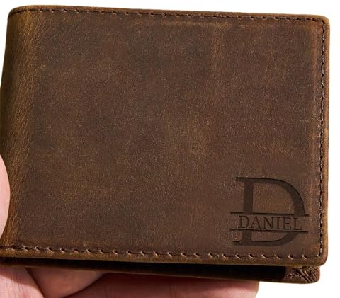 SOUFEEL Vatertagsgeschenk für Papa Personalisierte Geldbörse Herren, Leder Geldbeute Portmonee mit Gravur Großbuchstabe - Personalisierte Geschenke für Männer, Papa, Freund, Ehemann Trauzeuge zum
