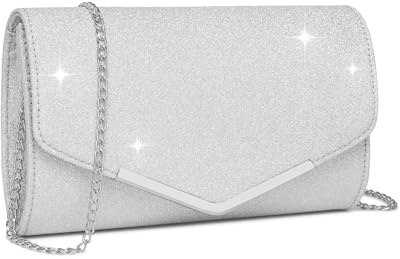 Miss Lulu Bolsos fiesta elegantes con cadena，Bolsos de mano mujer brillantes con efecto perlado,Clutch fiesta perfecto para bodas,cenas y fiestas