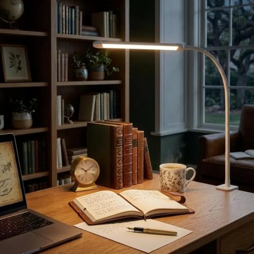 BURAKH LED Desk Lamp with Clamp – Adjustable Gooseneck Task Light, Stepless Dimming & 3 Color Modes (2700K–6000K), Eye-Caring Office Desk Lamp for Home, Study, Crafting & Workbench – USB Powered