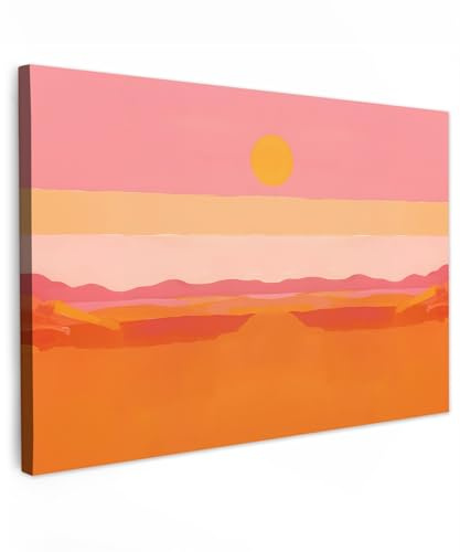MuchoWow© Bilder Groß XXL Wohnzimmer Deko Modern Wandbild Kunstdruck | 120x80 cm - Leinwand Bild Schlafzimmer über Bett Room Decor Geschenke Sonne - Abstrakt - Landschaft - Orange