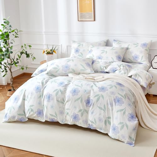 YASMENG Blumen Bettwäsche 135x200 cm Baumwolle Lila Blumenmuster Baumwolle Weich Kuschelig Atmungsaktiv 2 teilig für Mädchen mit Reißverschluss und Kissenbezug 80x80 cm