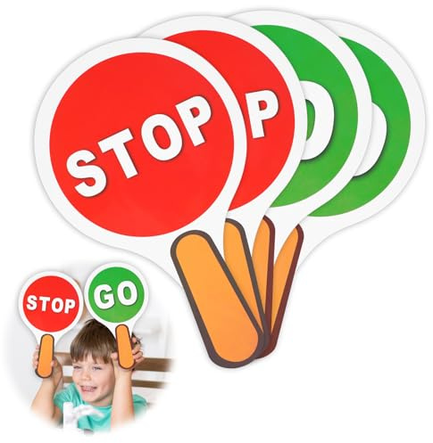 4 cartelli stradali Stop and Go, luci portatili su entrambi i lati per bambini che insegnano la sicurezza del traffico, segnali di gioco con luci rosse e verdi, insegnare la sicurezza del traffico