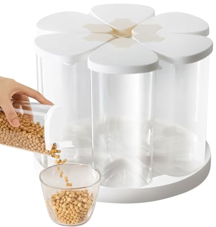 Dispensador giratorio de cereales – Organizador de almacenamiento de 6 rejillas | Almacenamiento de harina de azúcar para encimera de cocina | Contenedor de alimentos secos, cereales y dulces