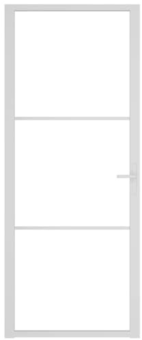 Innentür mit Aluminiumrahmen, Rechteckig Tür aus ESG-Glas mit Türgriff und Montagezubehör für Badezimmer Esszimmer, Weiß 83x201,5 cm
