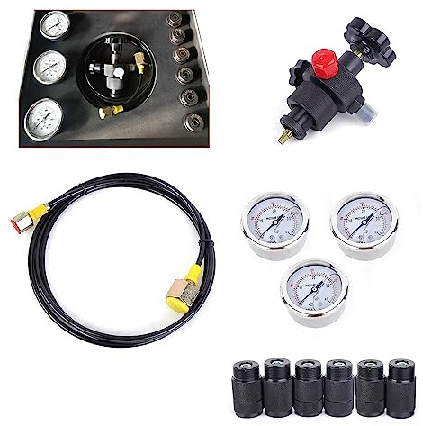 Kit di riempimento e Ricarica di azoto per accumulatore Idraulico, Kit di Prova per valvola Gas con Tre manometri, Adattatore Tipo 7, Tubo del Gas da 2 m, Kit di Prova della Pressione Adatto alla ma