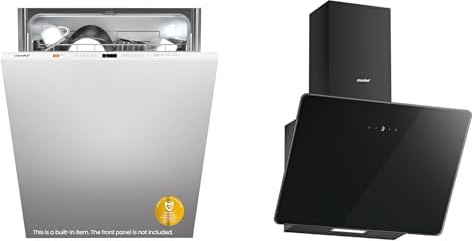 COMFEE' Set: Fully Integrated Dishwasher 12 Place Settings + 60cm Angled Cooker Hood, Cloud Wash, Touch Screen, Black