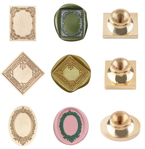 URROMA 3Pcs Vintage Fire Paint Stamp Head, 3D Photo Frame Wax Seal Stamp Embossing Stamp Heads for Wedding Invitation Gift Packaging Envelope Scrapbooking