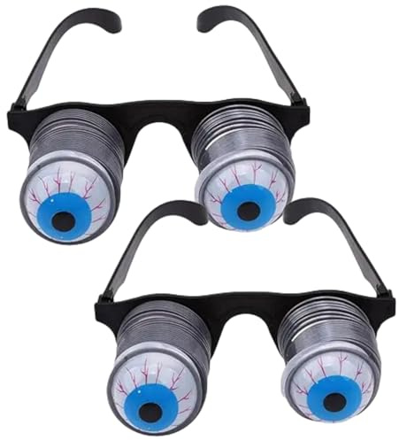 2 Stück Pop-Out-Brillen, wackelnde Augen auf Federn, Pop-Out-Augen, Neuheit, Brille, Halloween, Karneval, Party, Kunststoff, Witz, Horror, Schock, Pop-Augen, Brille, Spielzeug, Gag-Spielzeug und