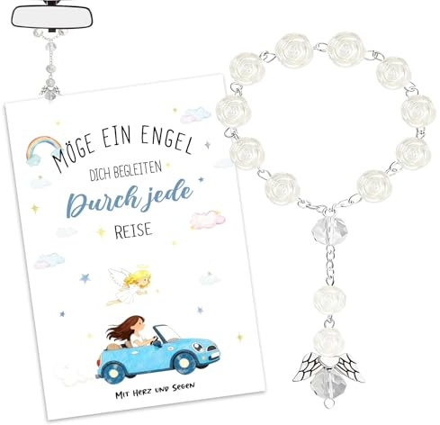 Schutzengel Auto Anhänger für Spiegel, Rosenkranz Auto, Rückspiegel Deko & Glücksbringer, Auto Innenraum Zubehör, Geschenk zur bestandenen Führerscheinprüfung & für neues Auto