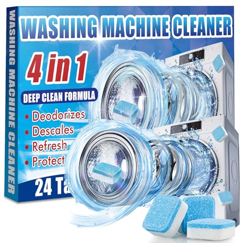 Washing Machine Cleaner, Deep Clean for Year-Round, Descaling Agent, 4 in 1 Function, Suitable for HE, Top Load and Front Load Washer Cleaner, Removes Odor, Grime and Build-Up, Septic Safe