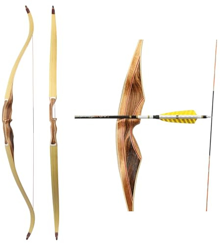 PYMUST 30-60Lbs Bogenschießen traditionellen Bogen 62 Zoll einteiligen Langbogen für Outdoor-Schießen Jagd Ziel (55LBS)