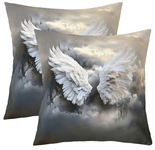 Manfei Angel Wings Pillow Cover,Feather Wings Reversible Print Pack of 2 Cushion Cover,Abstract Art Couch Pillow Cover 18x18 for Bed or Sofa
