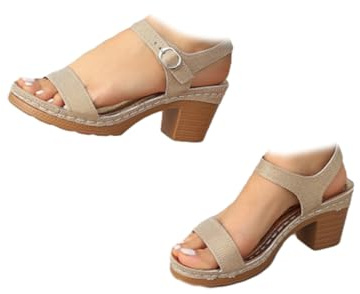 Sandalias de cuero para mujer, tacón de bloque, cuña con una correa y hebilla en el tobillo, diamantes de imitación, zapatos casuales de verano para mujer del Reino Unido
