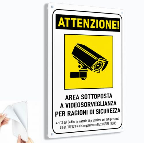 Longivia Cartel de área de videovigilancia de PVC 30 cm x 20 cm | con adhesivo y 4 orificios | Resistente y flexible para exterior e interior | Conforme GDPR para cámaras de videovigilancia