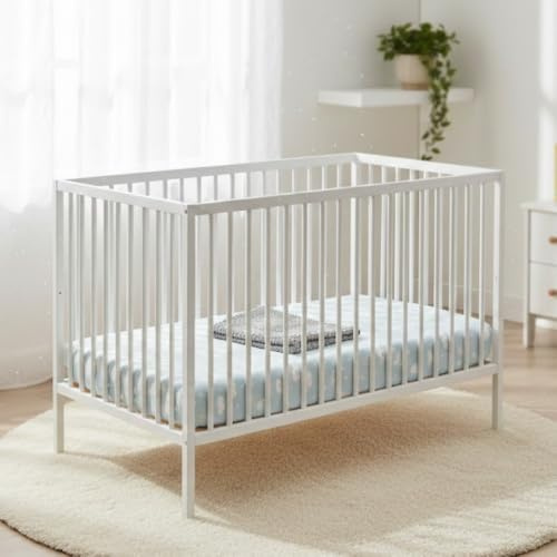 Petite&Mars Kinderbett NELA White Wood 120 x 60 cm | Babybett aus massivem Buchenholz mit 3-Fach höhenverstellbarem Lattenrost | Weiß