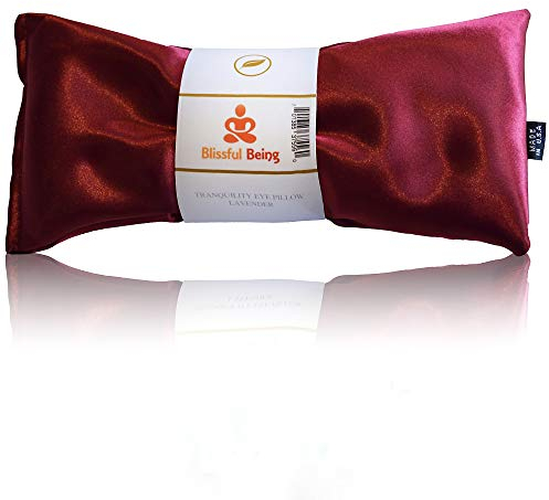Blissful Being Lavender Eye Pillow - Hot or Cold Weighted Satin Eye Mask perfect for Sleeping, Yoga, Meditation - Gifts for Women, Birthday, Teachers - Natural Herbal Relaxation (Ruby)